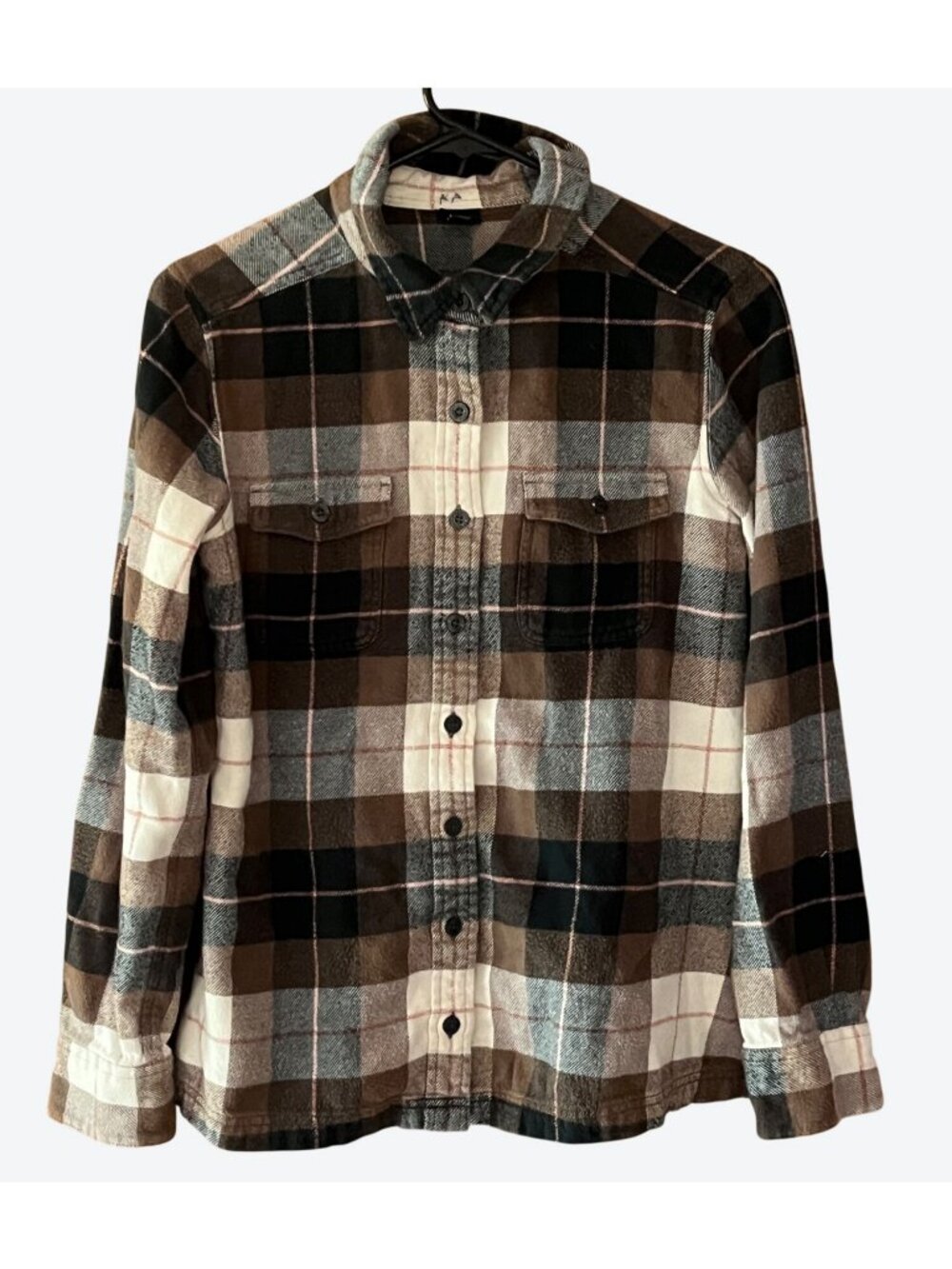 Patagonia Women's Size 4 Small Fjord Plaid Flannel Shirt Brown Cream Black
